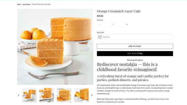 Savannah's Candy Kitchen Orange Creamsicle Layer Cake order page