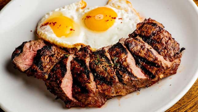 Steak and eggs at a breakfast restaurant