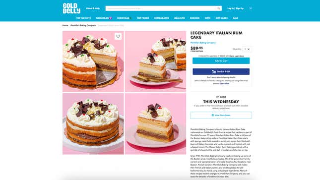 Montilio's Italian Rum Cake on Goldbelly ordering page