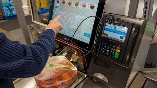 Shopper selecting produce from self checkout screen
