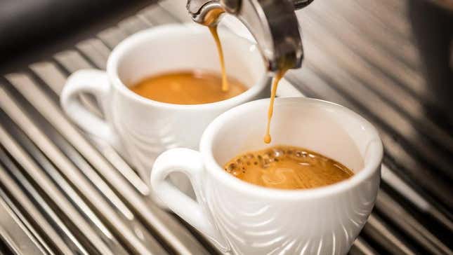 Espresso shots pulled at coffee shop