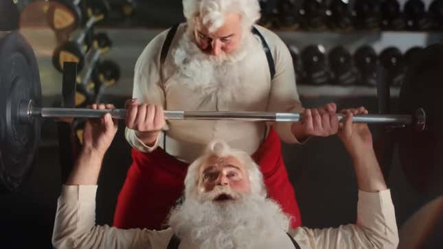Santa Claus spotting Santa Claus at the gym in Coca-Cola Commercial