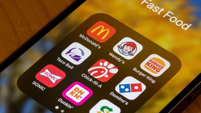 Fast food apps on phone screen