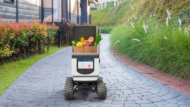 Food delivery robot on sidewalk