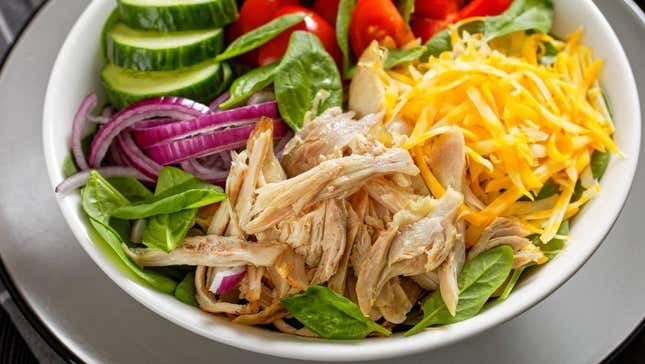 salad made with pulled rotisserie chicken