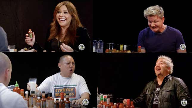 Image for article titled 14 Times TV Chefs Sweat Their Way Through the ‘Hot Ones’ Challenge