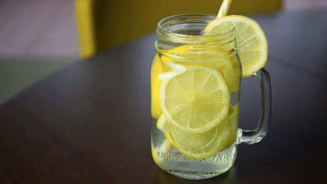 Lemon water in mason jar