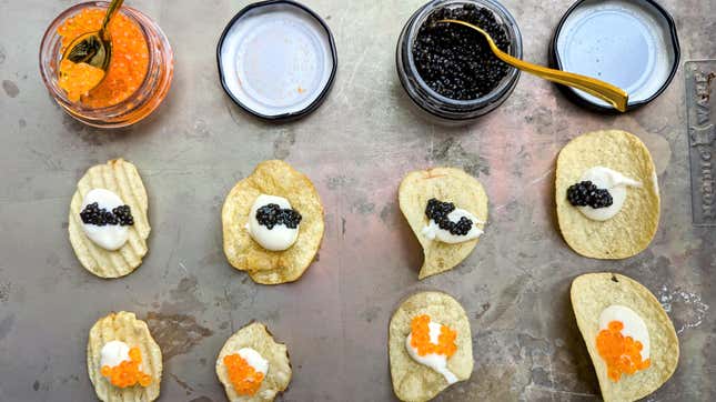 caviar on potato chips