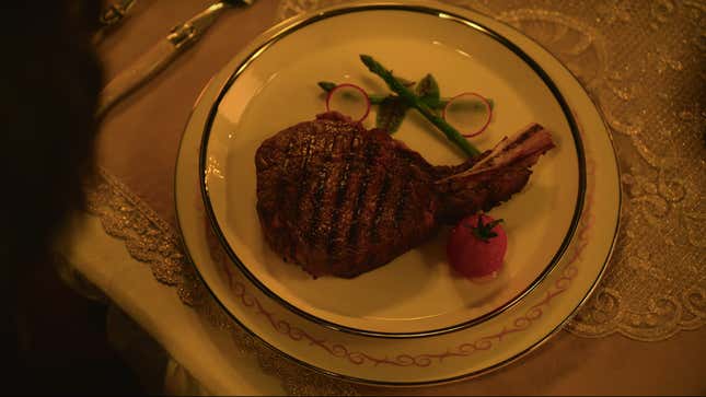 Beautiful steak on plate, Squid Game