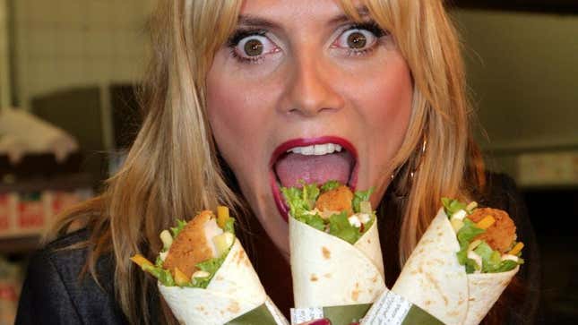 Heidi Klum posing with McDonald’s Snack Wraps in Germany all the way back in 2008
