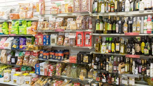 HomeGoods store shelf full of food and olive oil