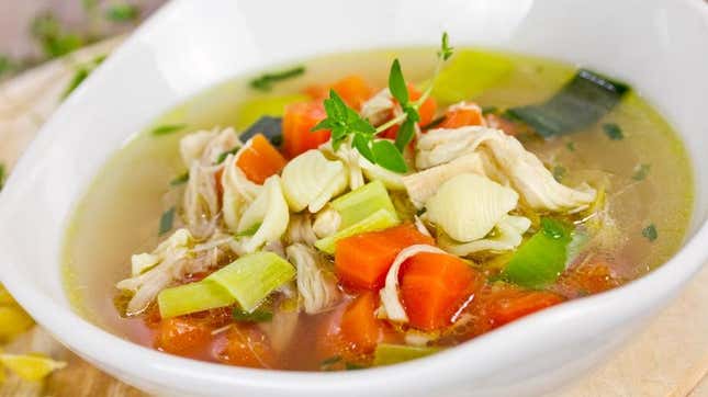 shredded rotisserie chicken in chicken soup